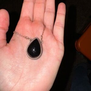 Onyx Teardrop Pendant Necklace signed